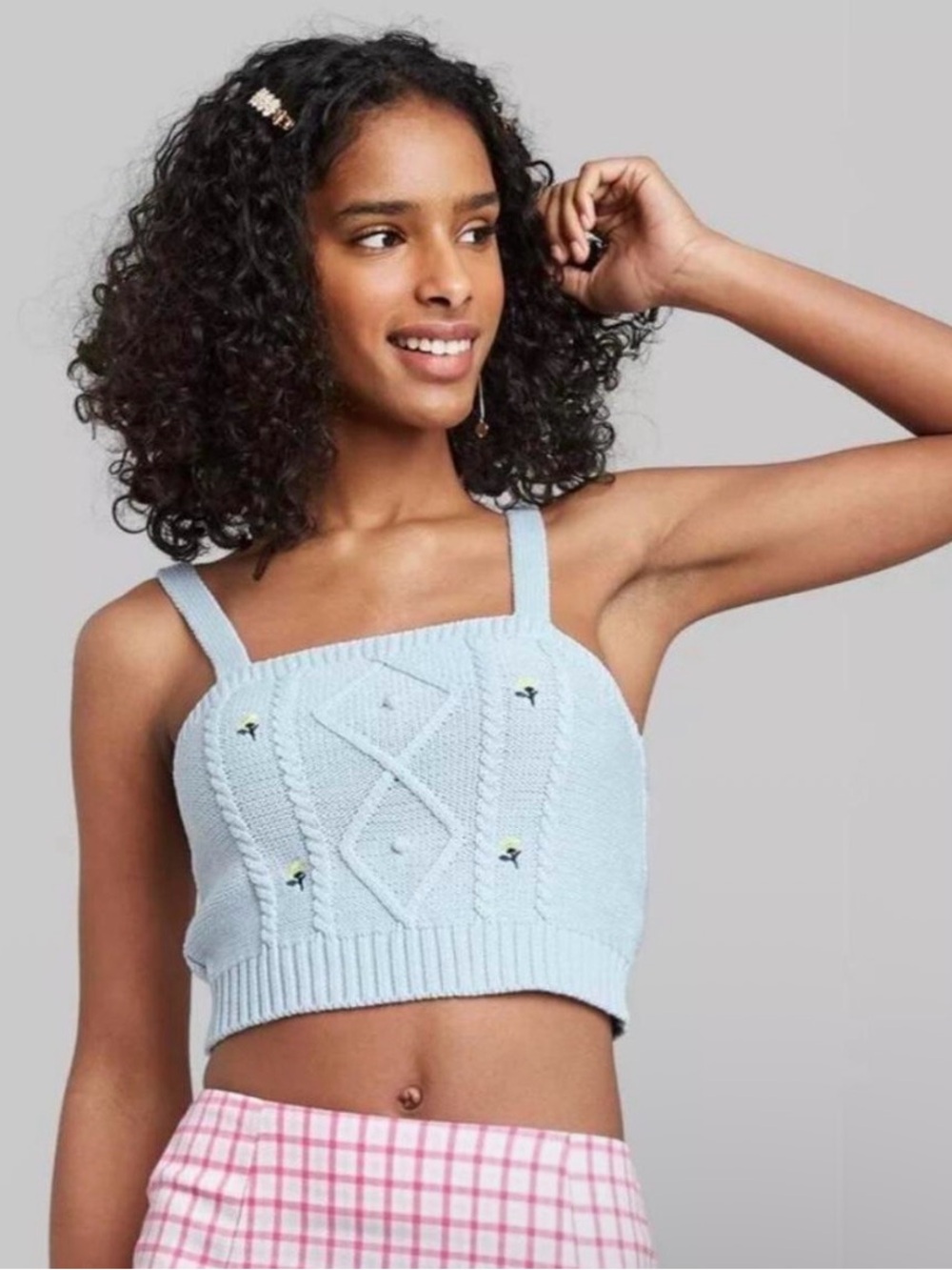 NWOT Wild Fable Embroidered Floral Knit Crop Top